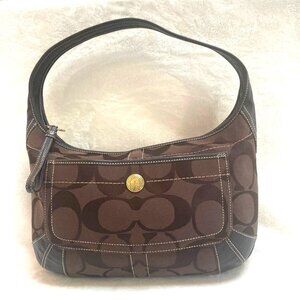 COACH Signature Brown Canvas and Leather Hobo Shoulder Bag Excellent